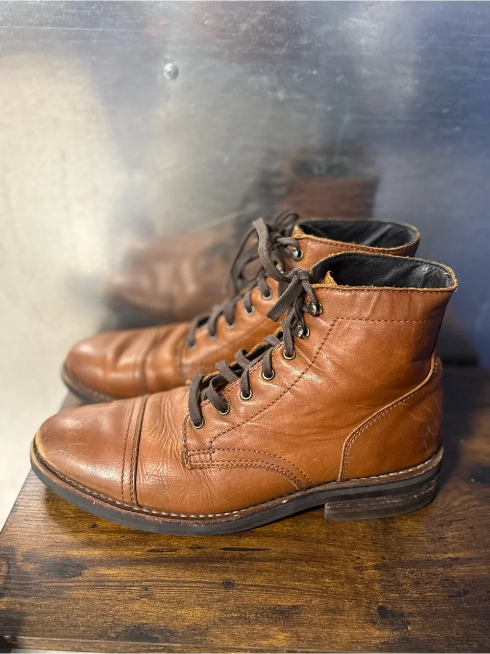 Thursday Everyday Brown Leather Lace Up Ankle Boot Cap Toe Men's Brown Sz 9